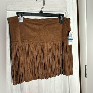 American Rag Tan Fringe Mini Skirt Faux Suede